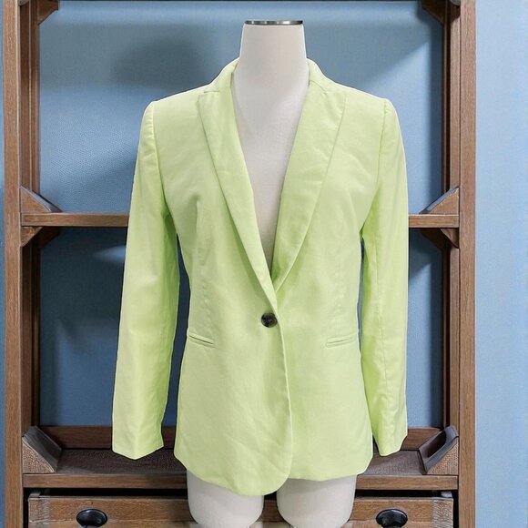 J Crew Neon Yellow Blazer Womens Size 6 Linen Workwear Y2K Office Street Style - Picture 1 of 11